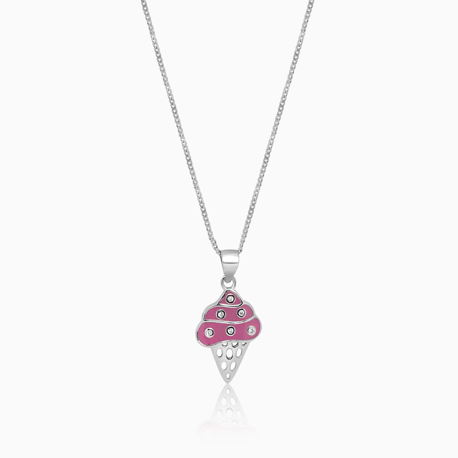 Silver Pink Ice Cream Pendant with Link Chain