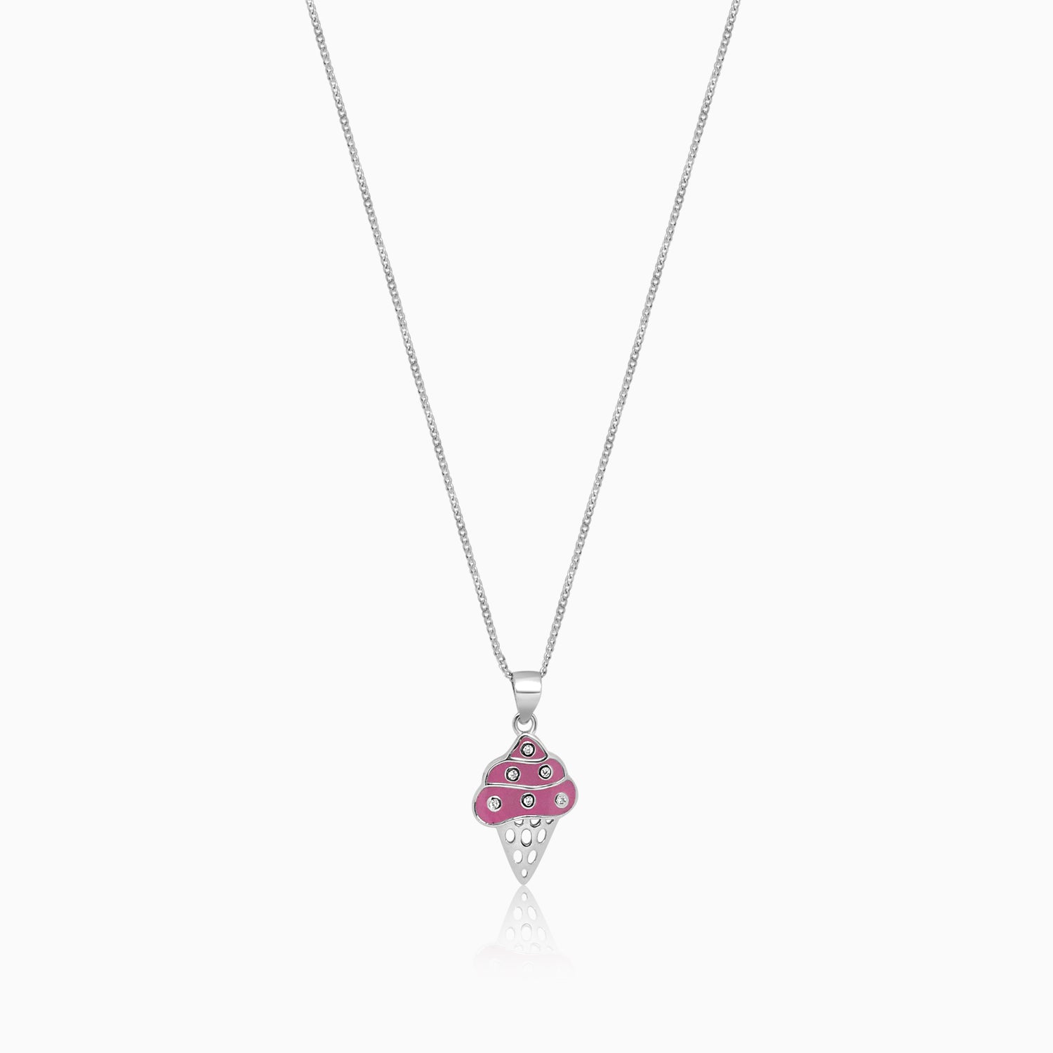 Silver Pink Ice Cream Pendant with Link Chain