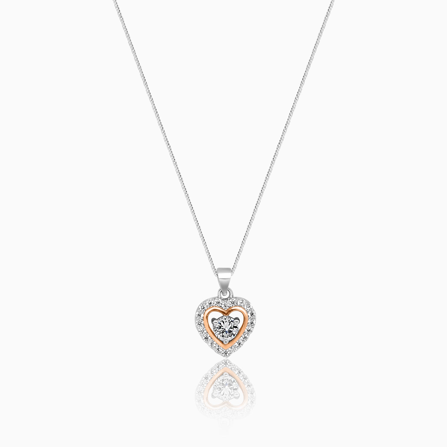 Silver Rose Gold Inline Solitaire Pendant