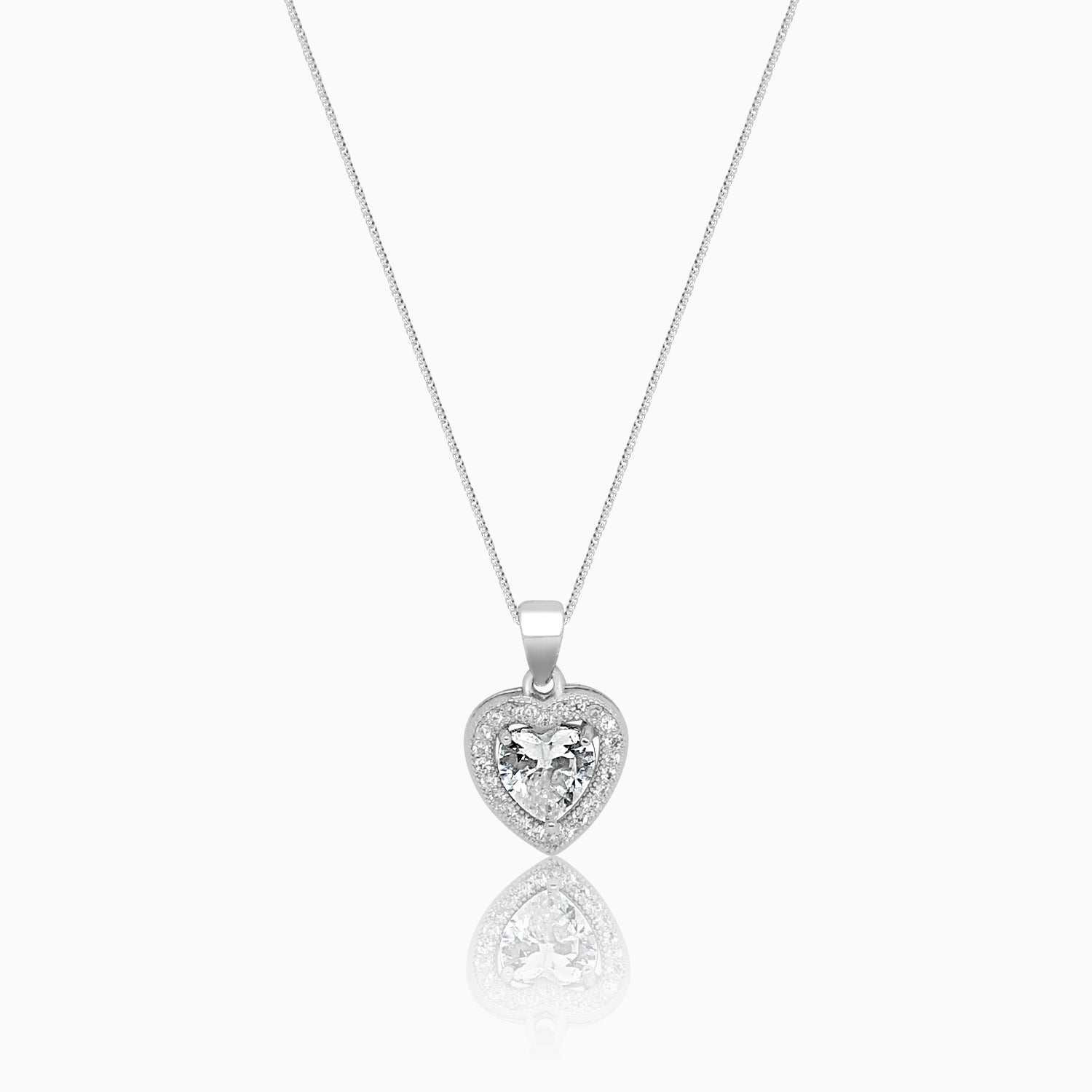 Silver Sparkling Solitaire Heart Pendant