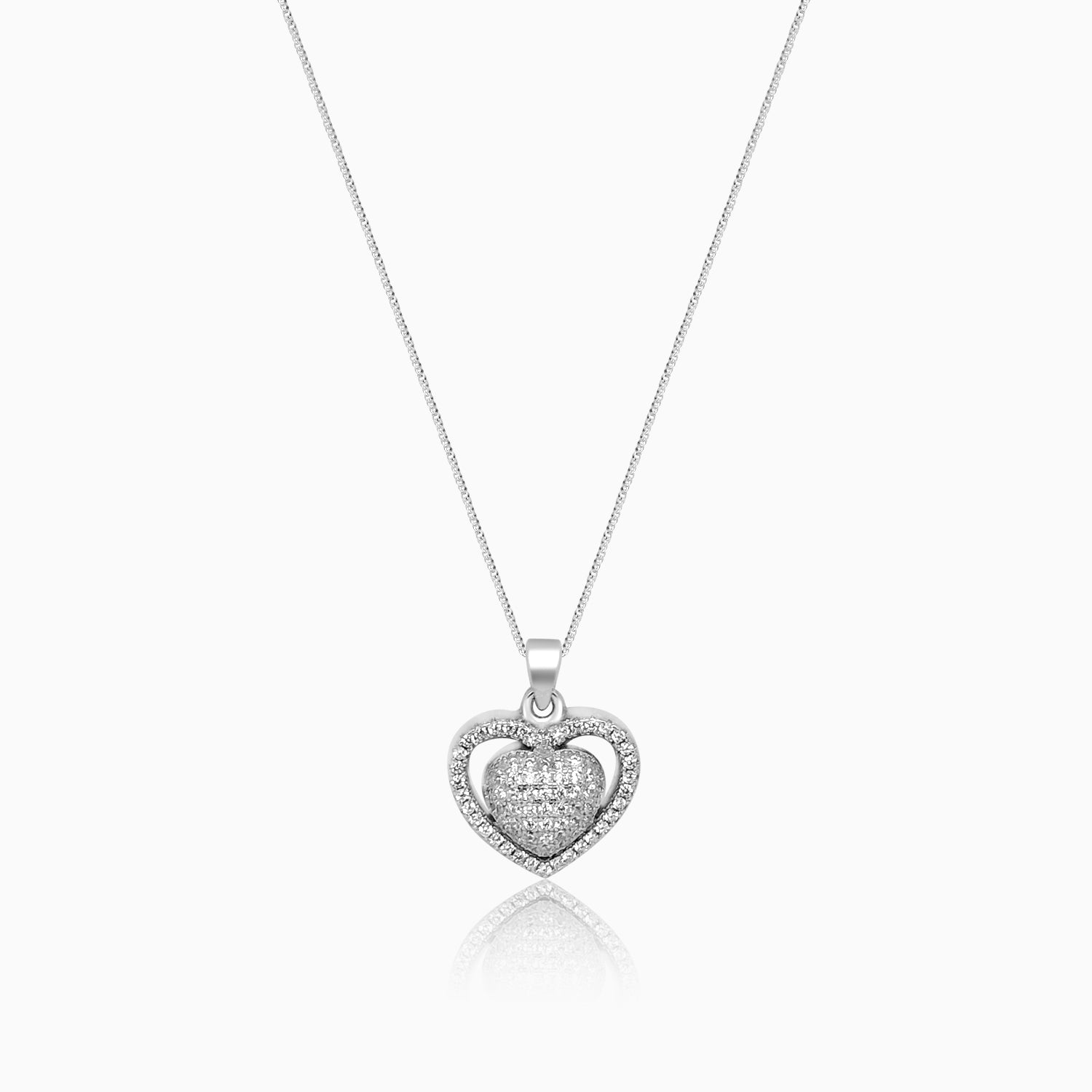 Silver Shimmer Love Heart In Heart Pendant
