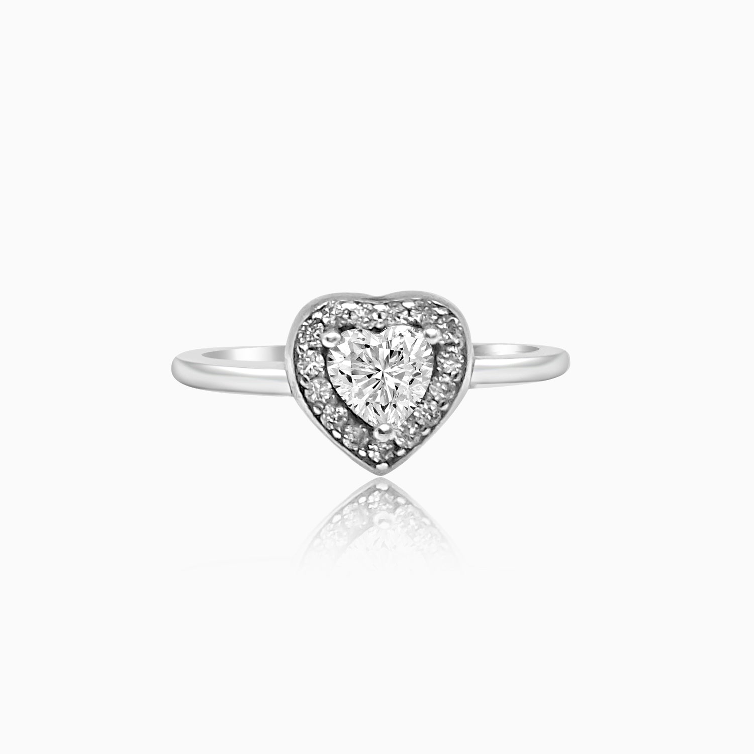 Silver Sparkling Heart Solitaire Ring