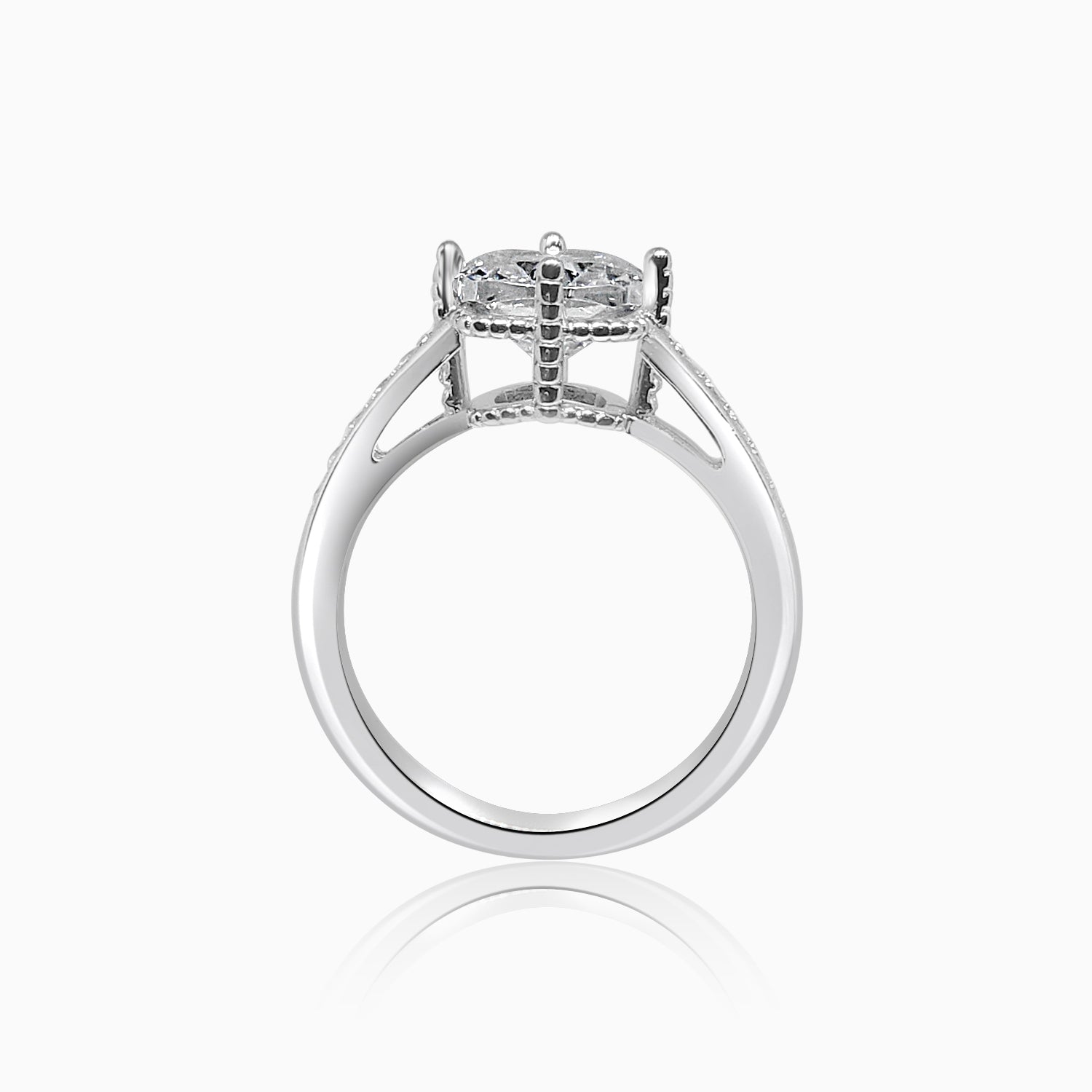 Silver Omega Cube Solitaire Ring