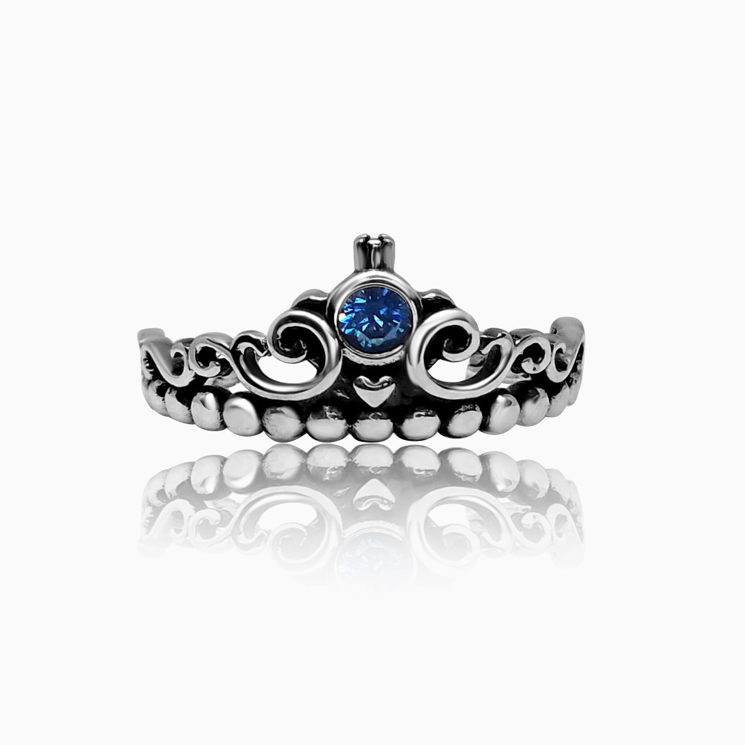 Silver Aquamarine Blue Oxidised Tiara Ring