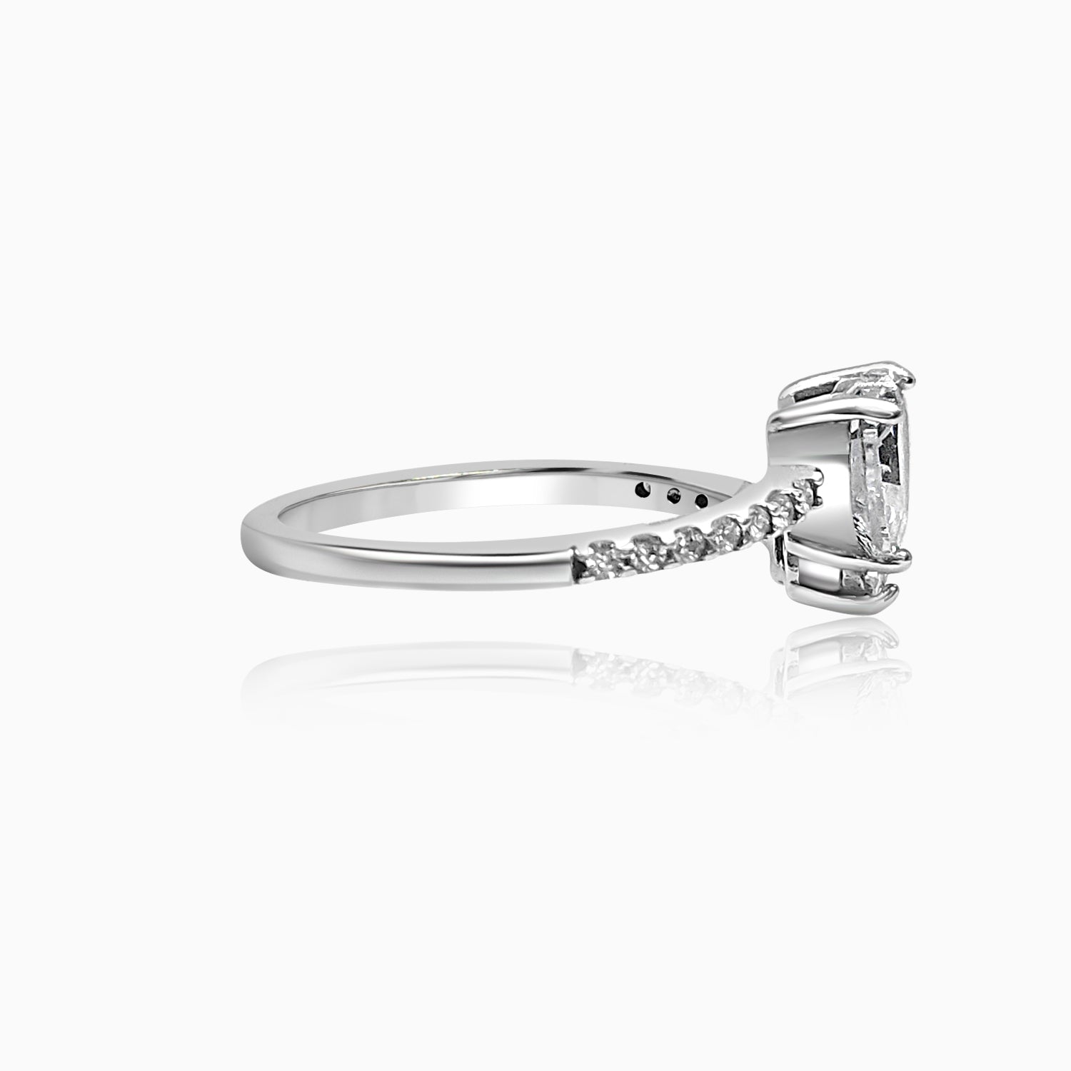 Silver Sparkling Solitaire Heart Embrace Ring