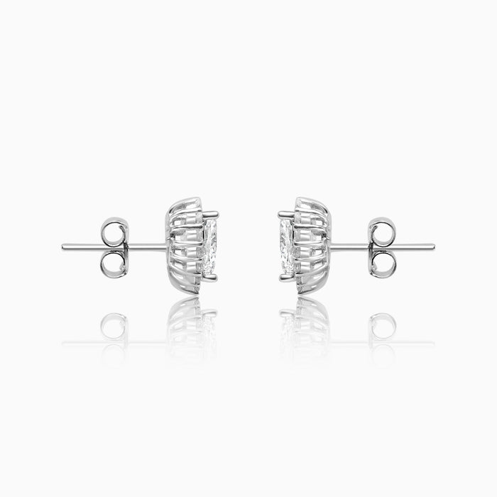 Silver Sparkling Grandoise Heart Solitaire Earrings