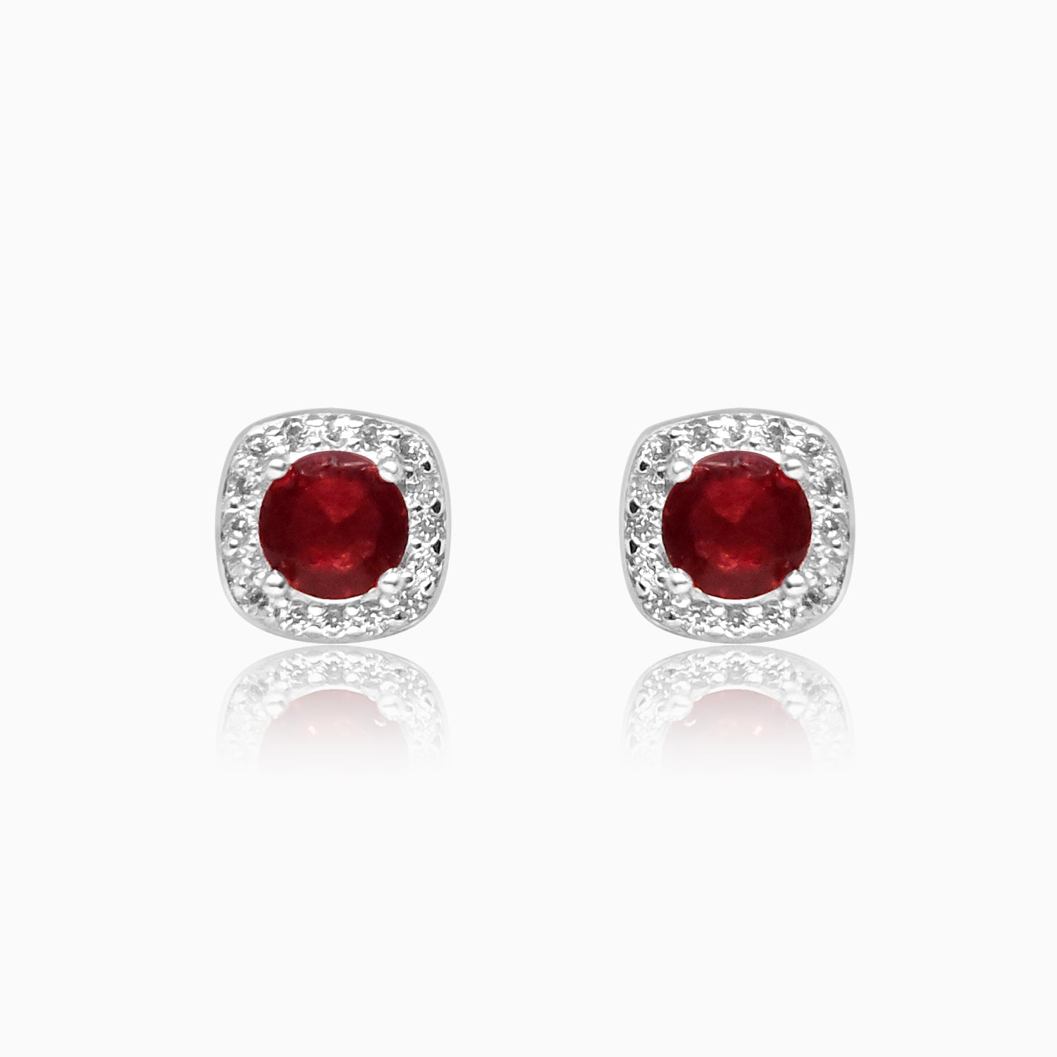 Silver Sparkling Grandeur Ruby Red Earrings