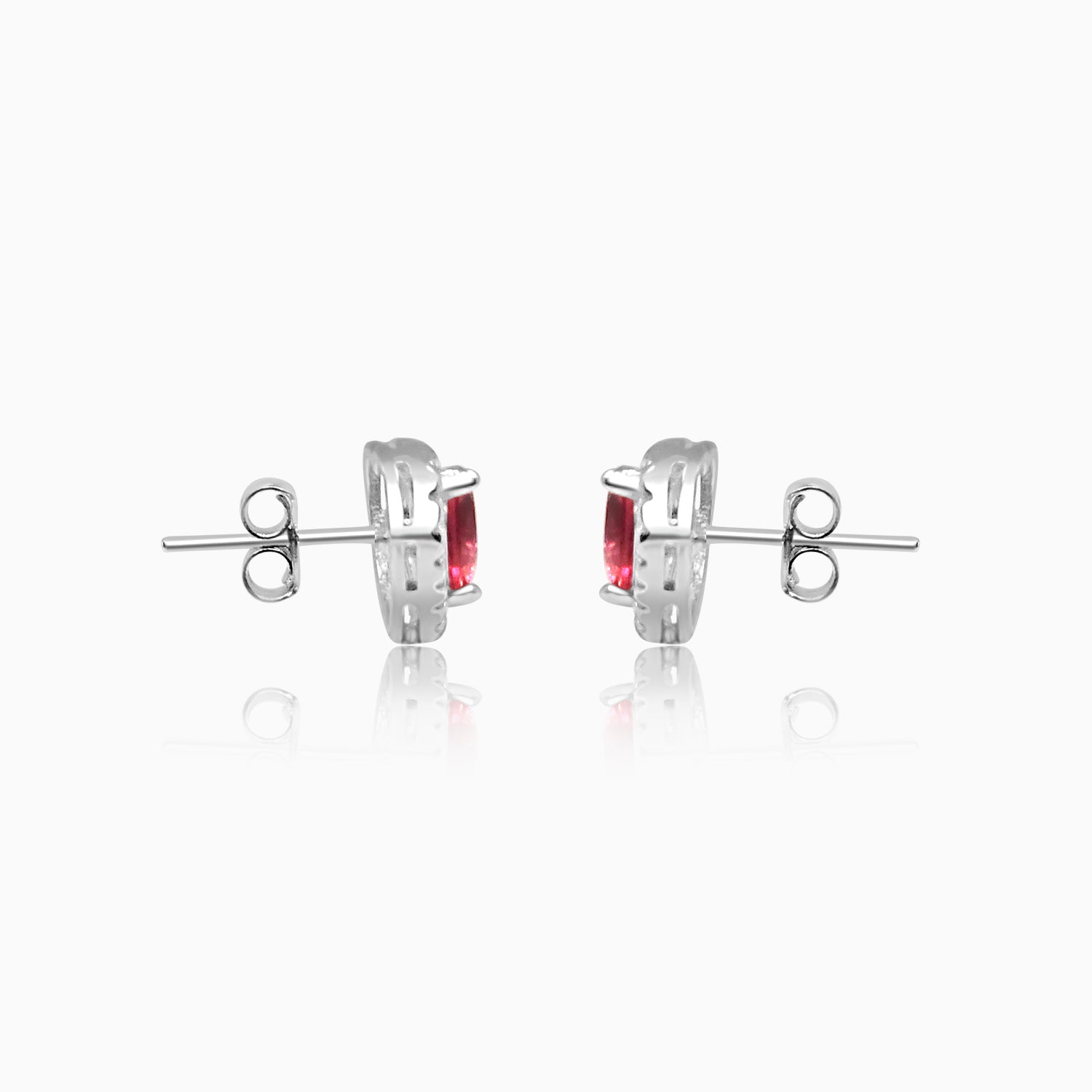 Silver Sparkling Awe Heart Ruby Red Earrings