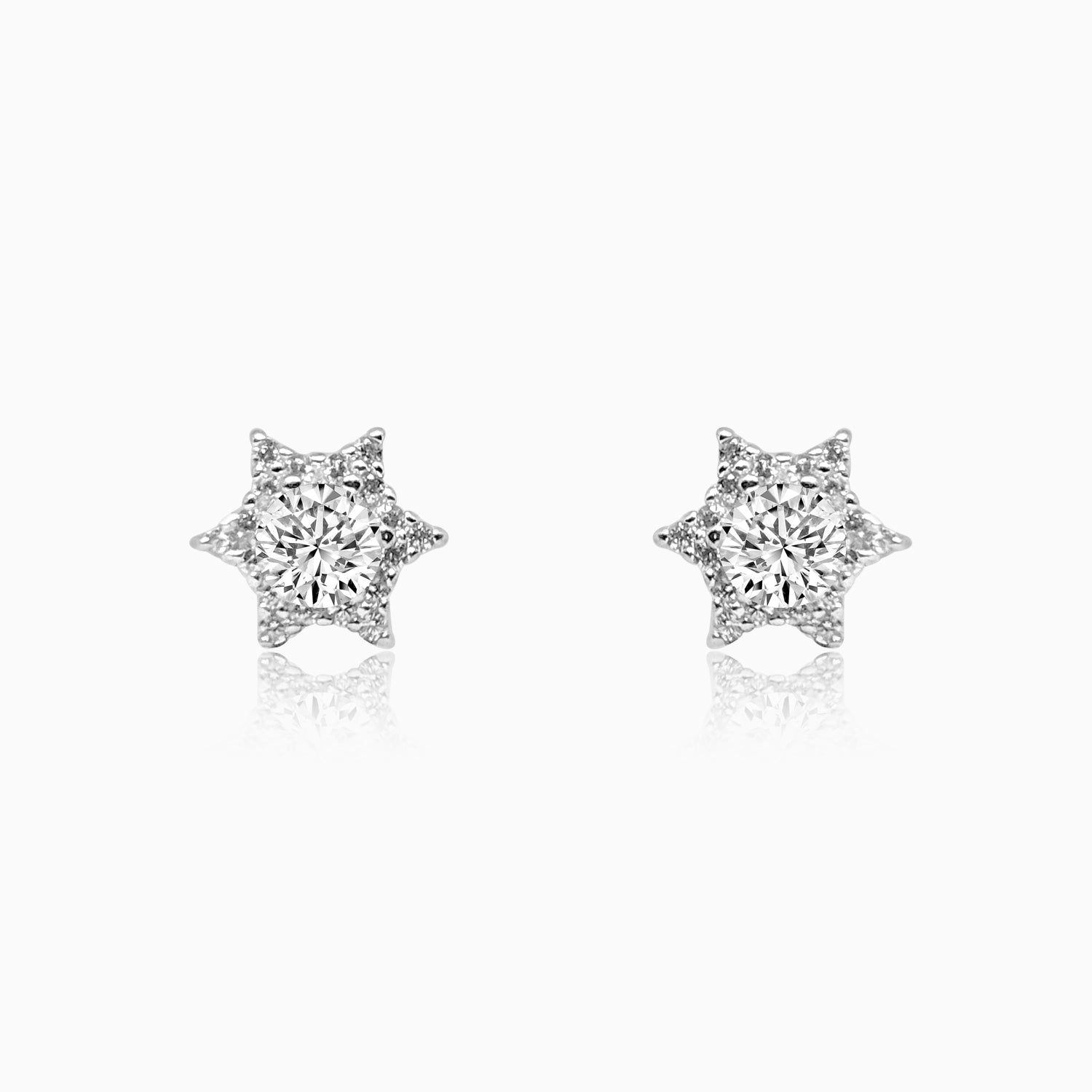 Silver Sparkling Zircon Star Earrings