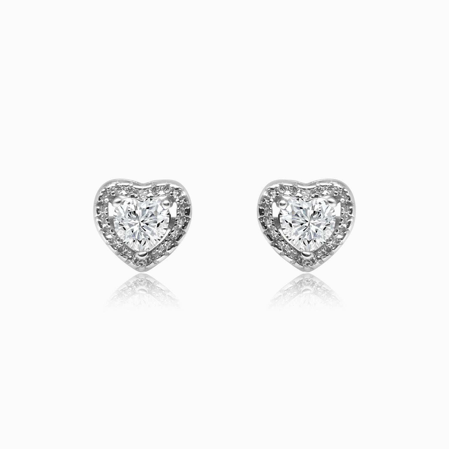 Silver Sparkling Awe Heart Solitaire Earrings