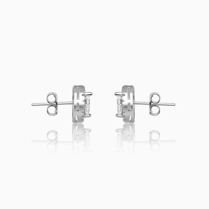 Silver Sparkling Awe Heart Solitaire Earrings