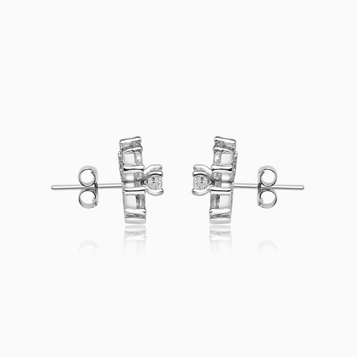 Silver Sparkling Floral Solitaires Earrings