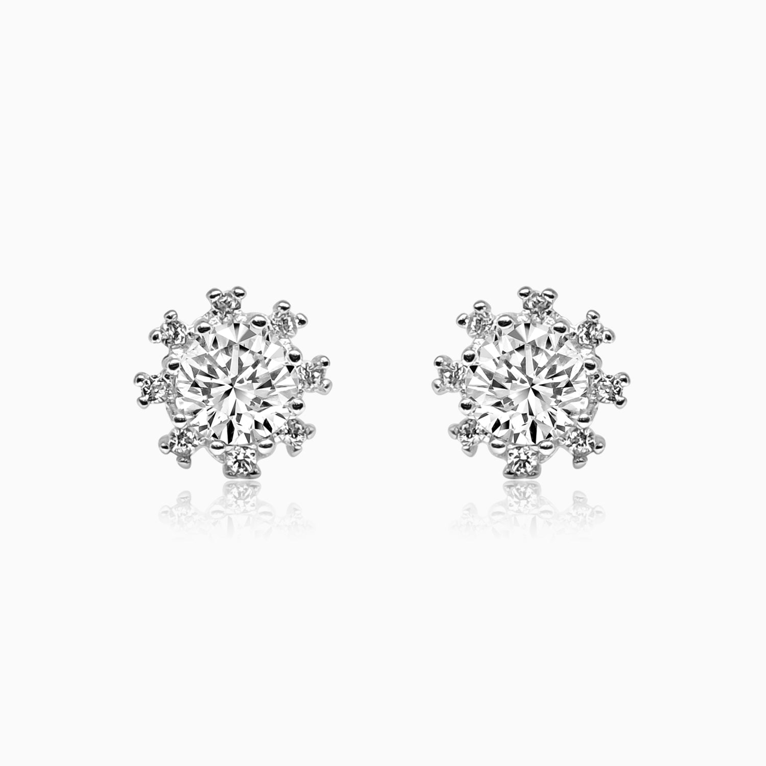 Silver Lucid Solitaire Flower Earrings