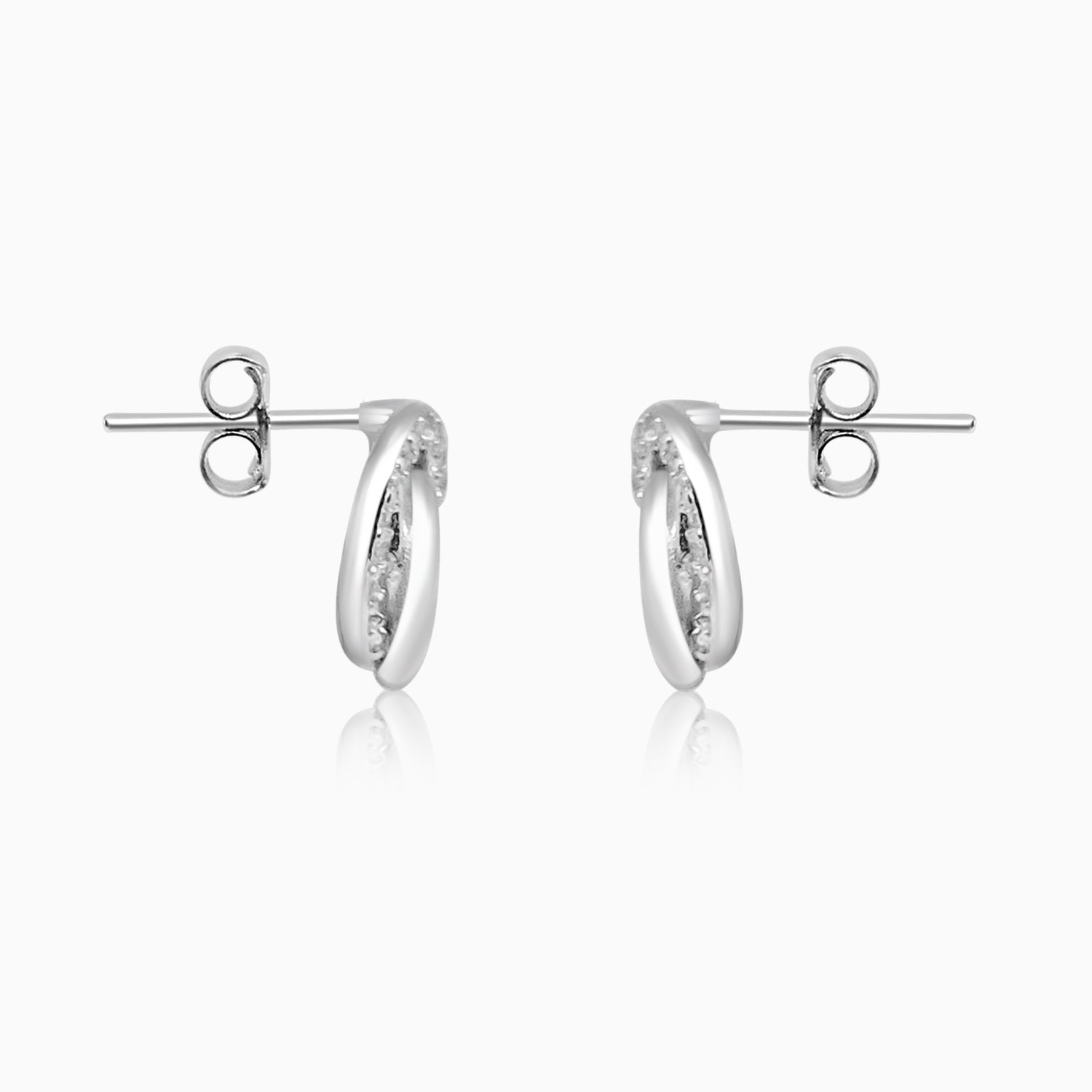 Silver Intertwined Sparkling Hoops Earrings