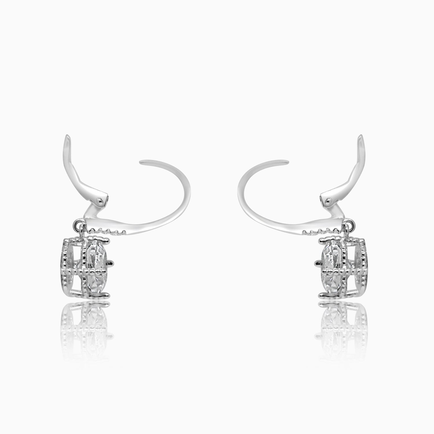 Silver Omega Cube Solitaire Earrings