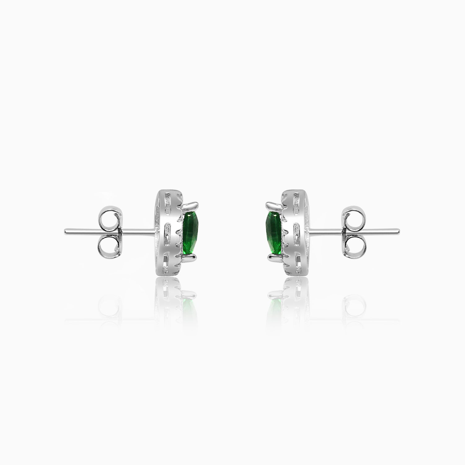 Silver Sparkling Awe Heart Emerald Green Earrings