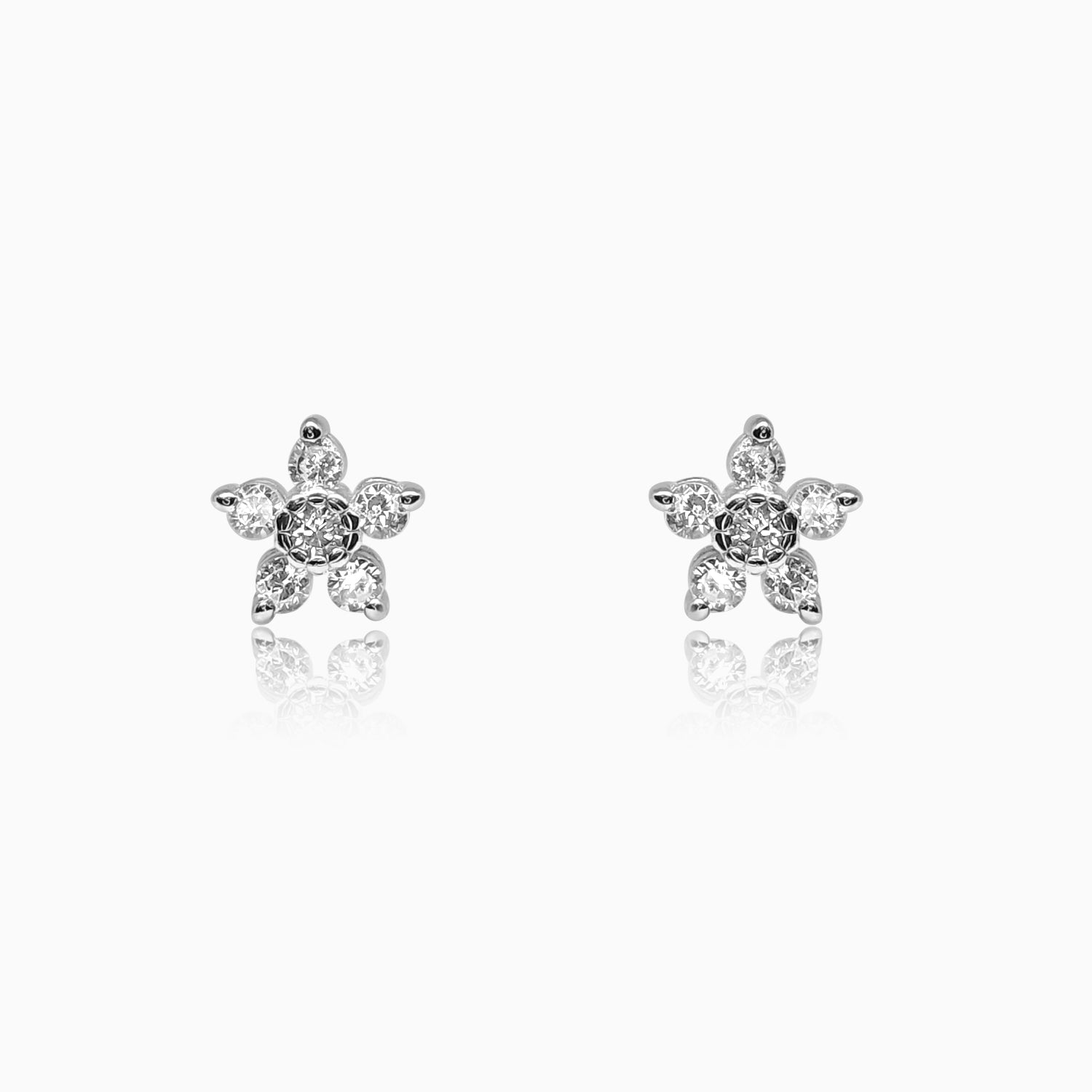 Silver Sparkling Solitaire Lily Flower Earrings