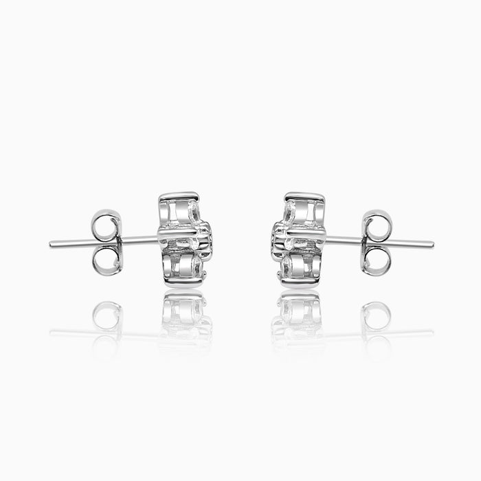 Silver Sparkling Solitaire Lily Flower Earrings