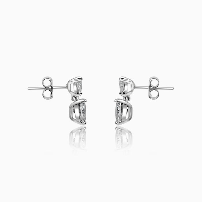 Silver Sparkling Solitaire Heart Embrace Earrings