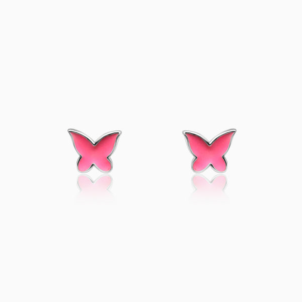 Silver Pink Butterfly Earrings