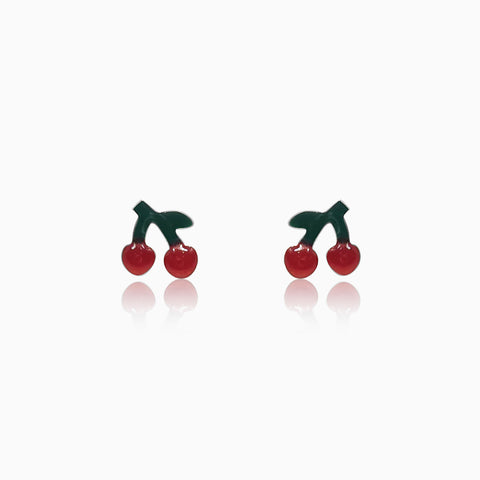 Double Cherry Silver Stem Earrings – I'MMANY London