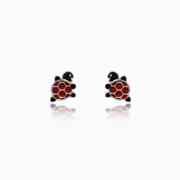 Silver Red Turtle Earrings