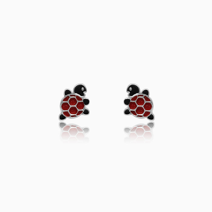 Silver Red Turtle Earrings