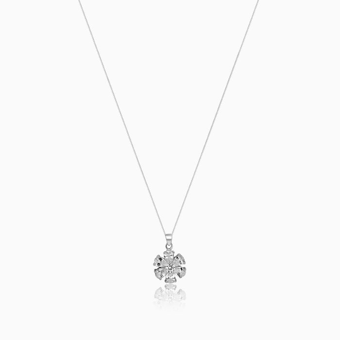 Silver Sparkling Floral Solitaires Pendant