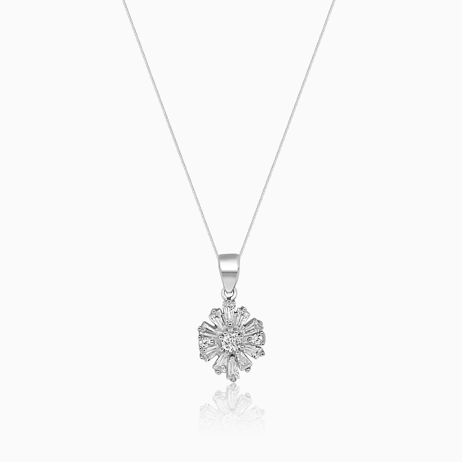 Silver Shimmer Daisy Flower Pendant