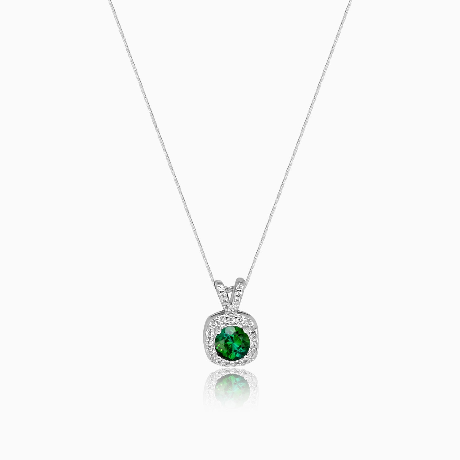 Silver Sparkling Grandeur Emerald Green Pendant