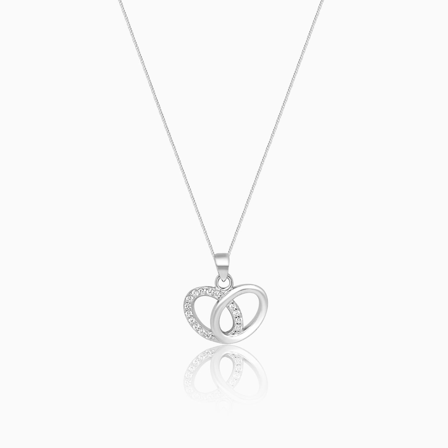 Silver Intertwined Sparkling Oval Pendant