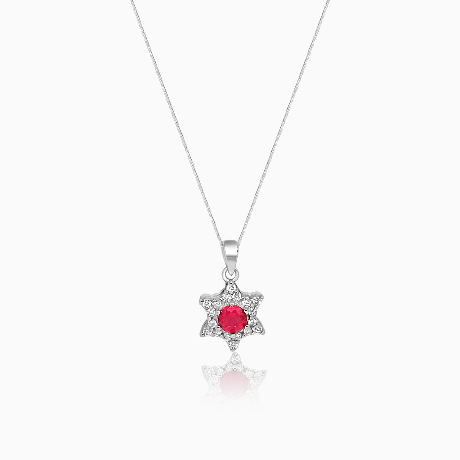 Silver Sparkling Ruby Red Star Pendant