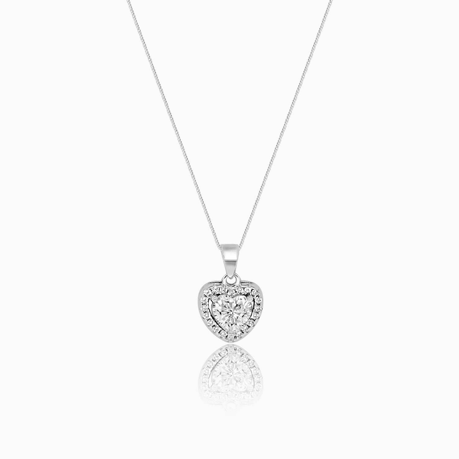 Silver Sparkling Awe Heart Solitaire Pendant