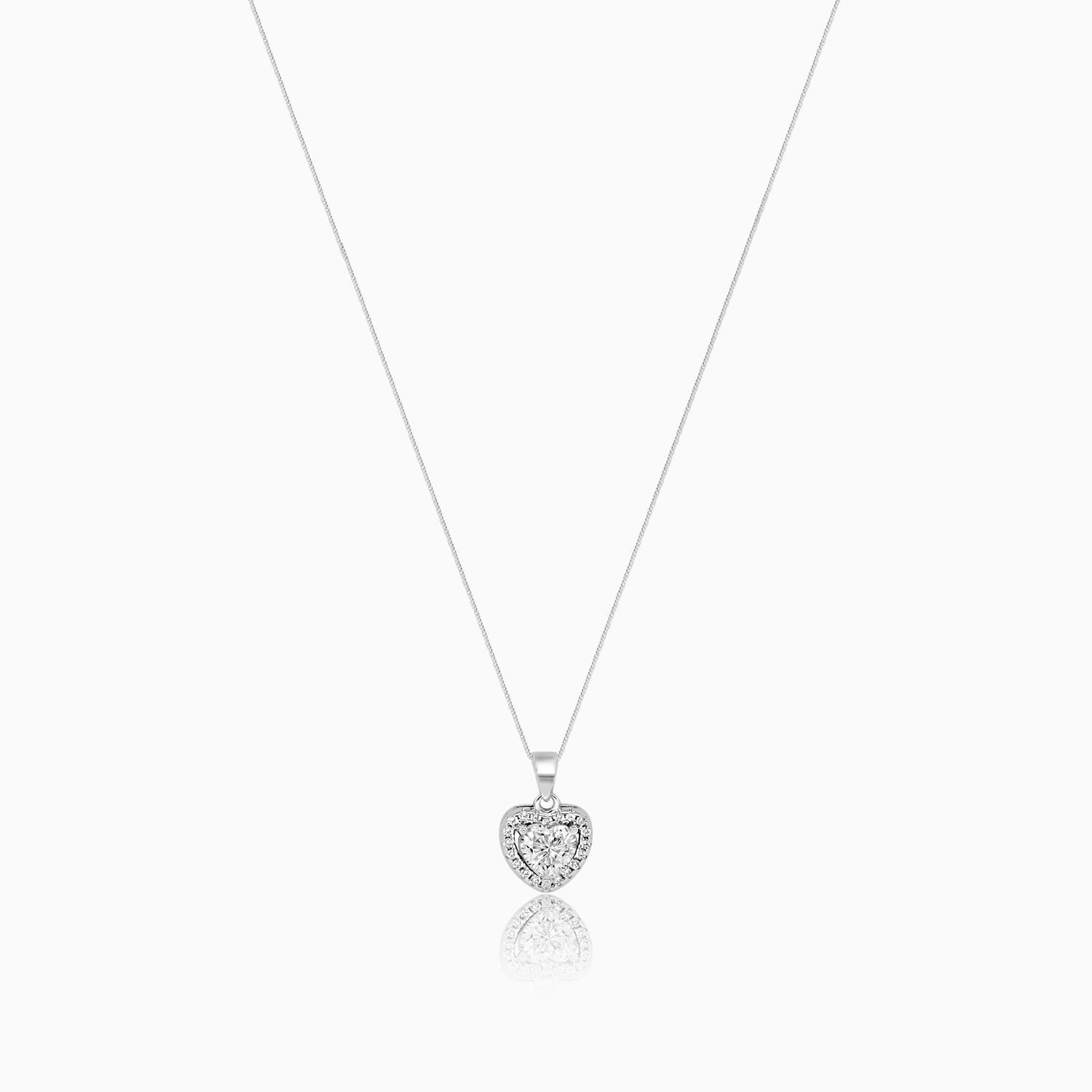 Silver Sparkling Awe Heart Solitaire Pendant