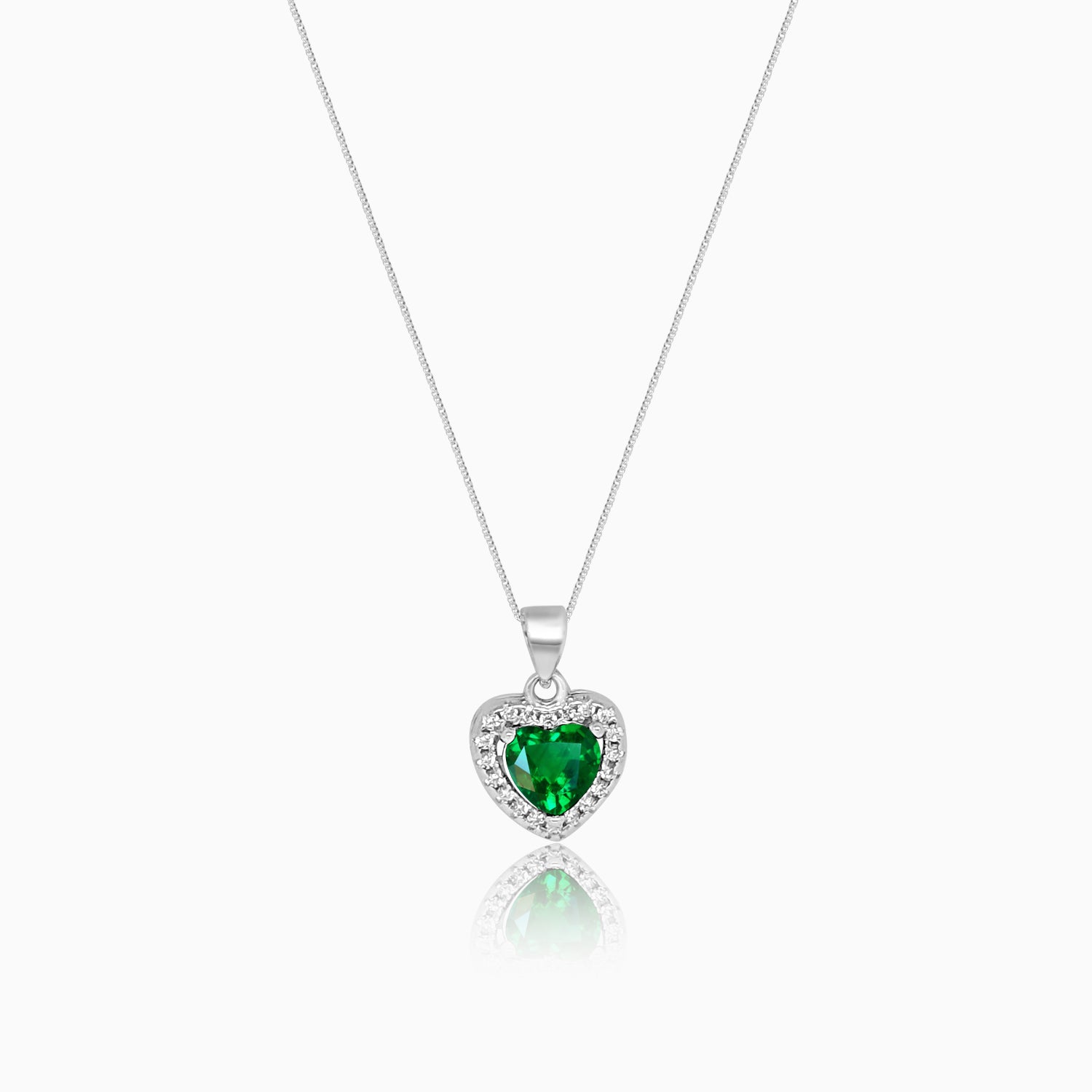 Silver Sparkling Awe Heart Emerald Green Pendant