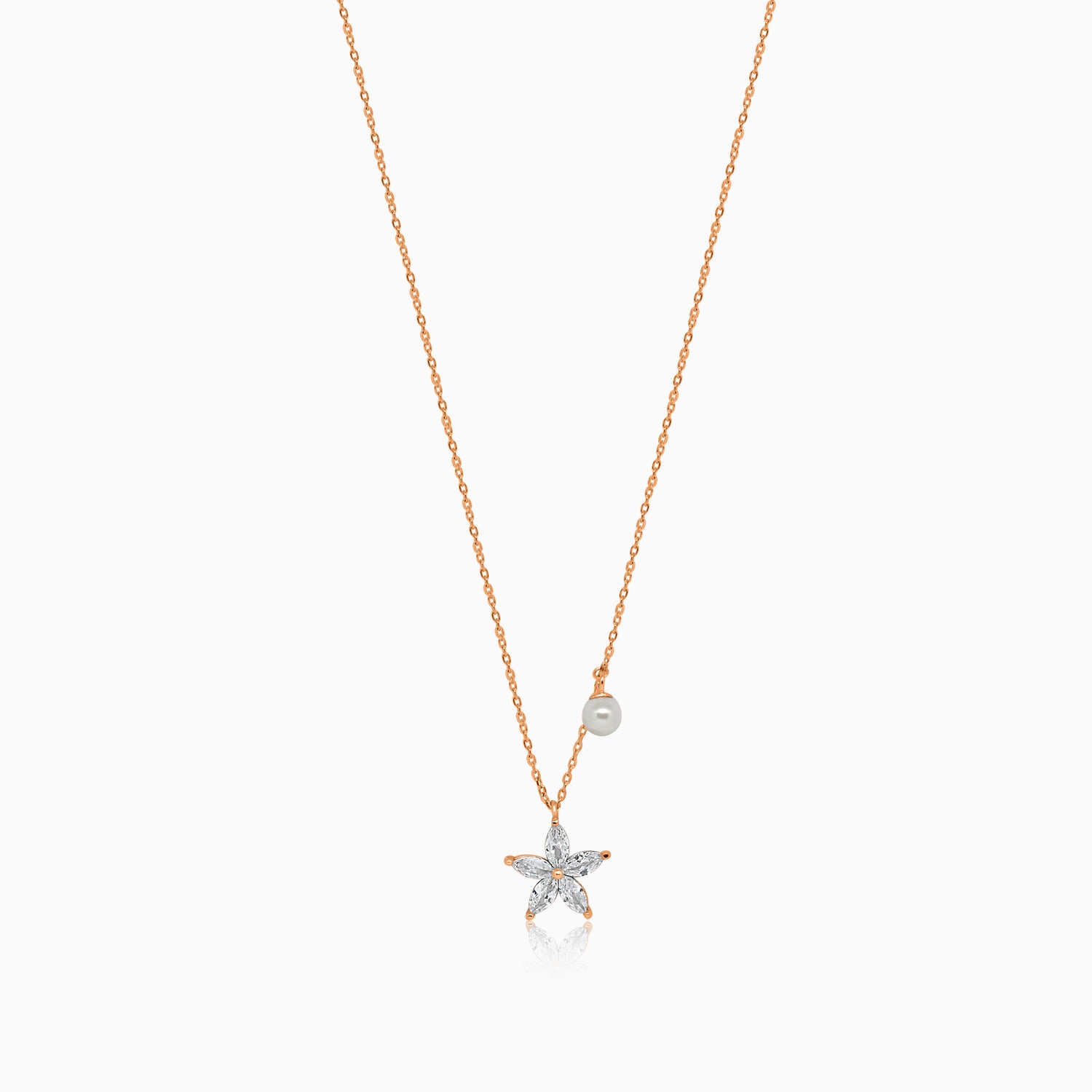 Silver Rose gold Sparkling Flower and Pearl Necklace
