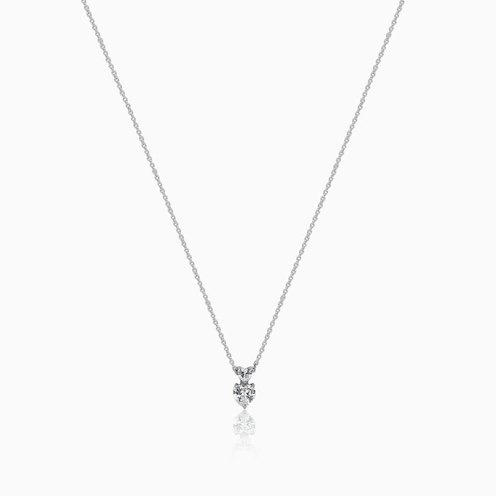Silver Sparkling Solitaire Heart Embrace Necklace