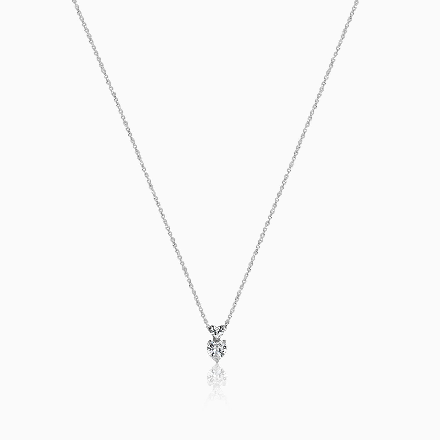 Silver Sparkling Solitaire Heart Embrace Necklace