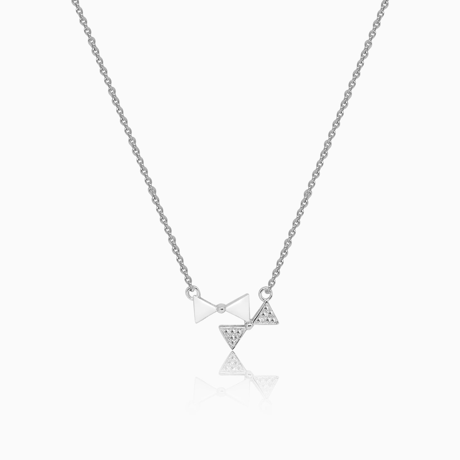 Silver Sparkling Double Bow Necklace
