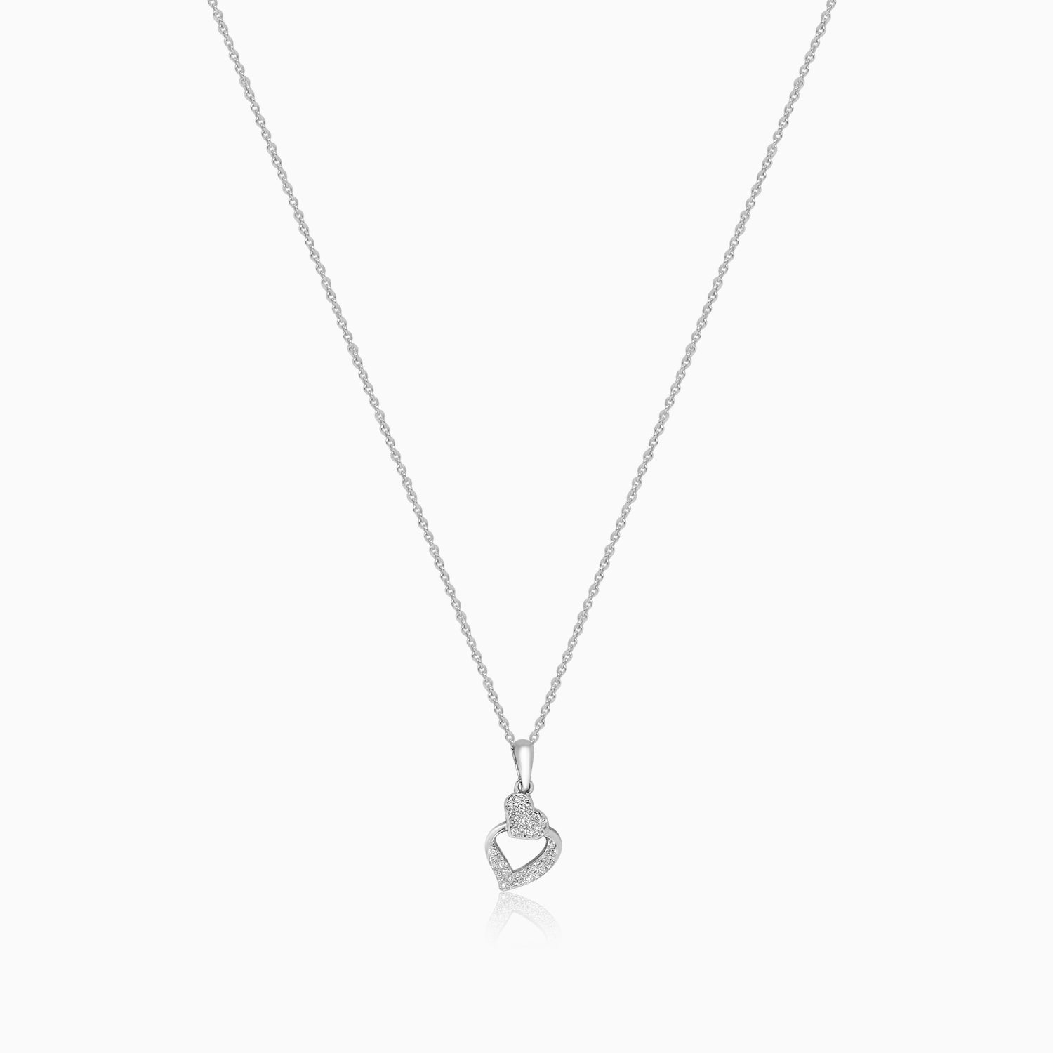 Silver Sparkling Heart Fall in Love Necklace