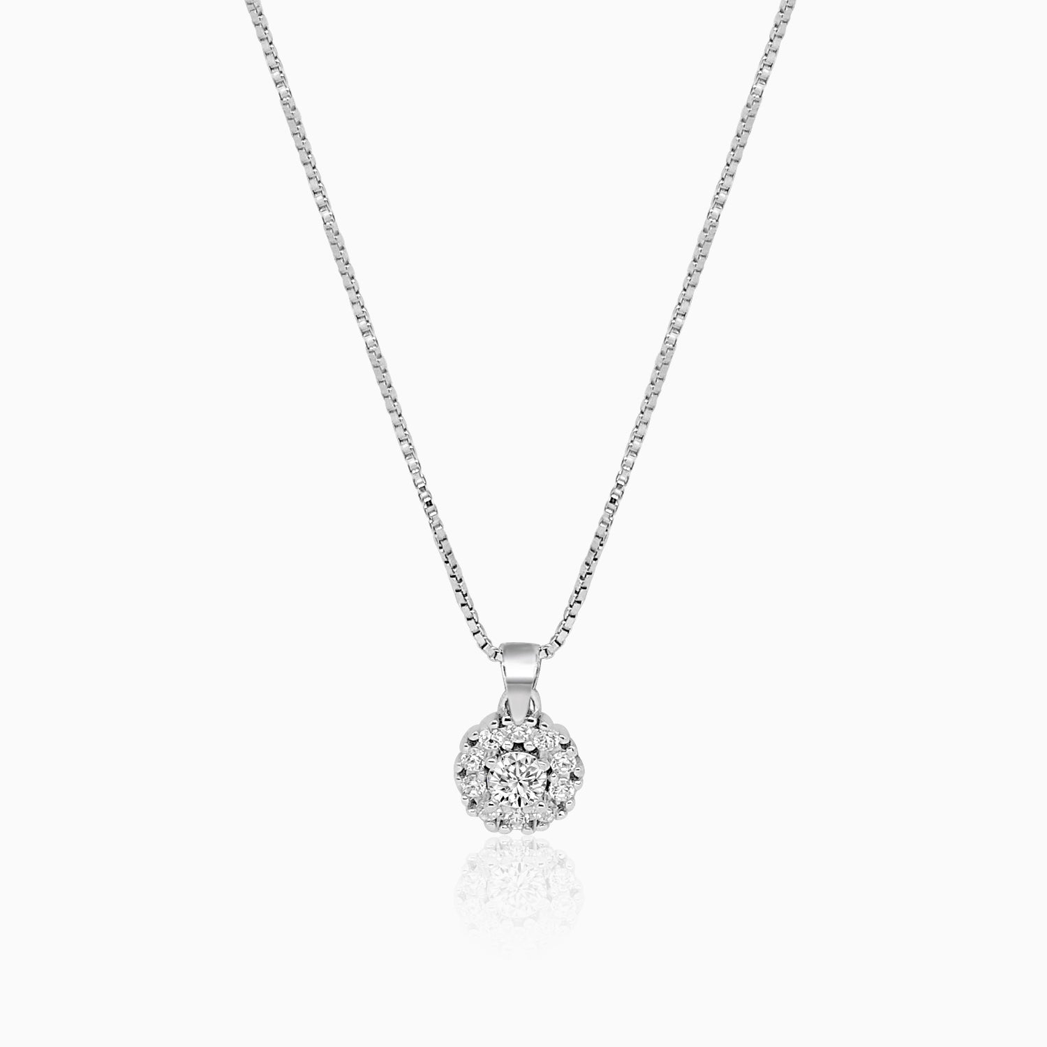 Silver Sparkling Uno Step Round Solitaire Necklace