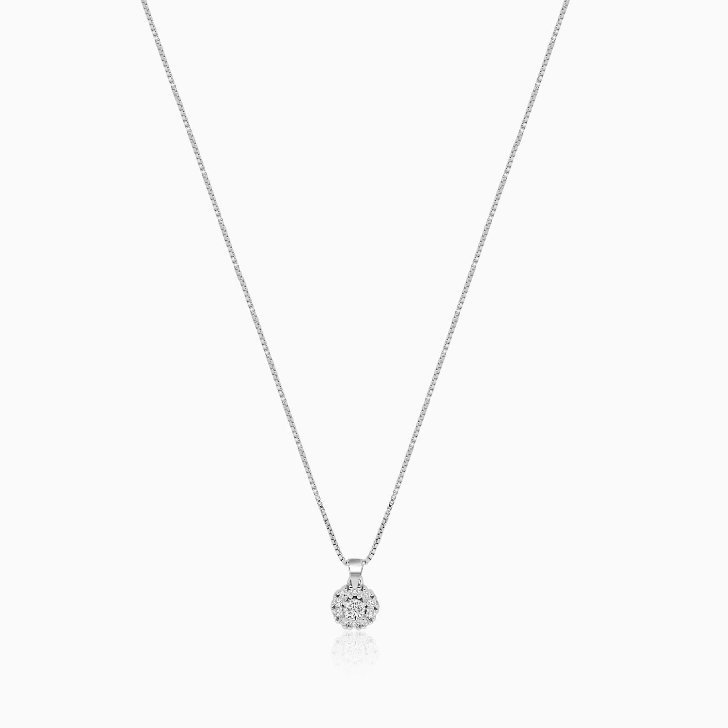 Silver Sparkling Uno Step Round Solitaire Necklace