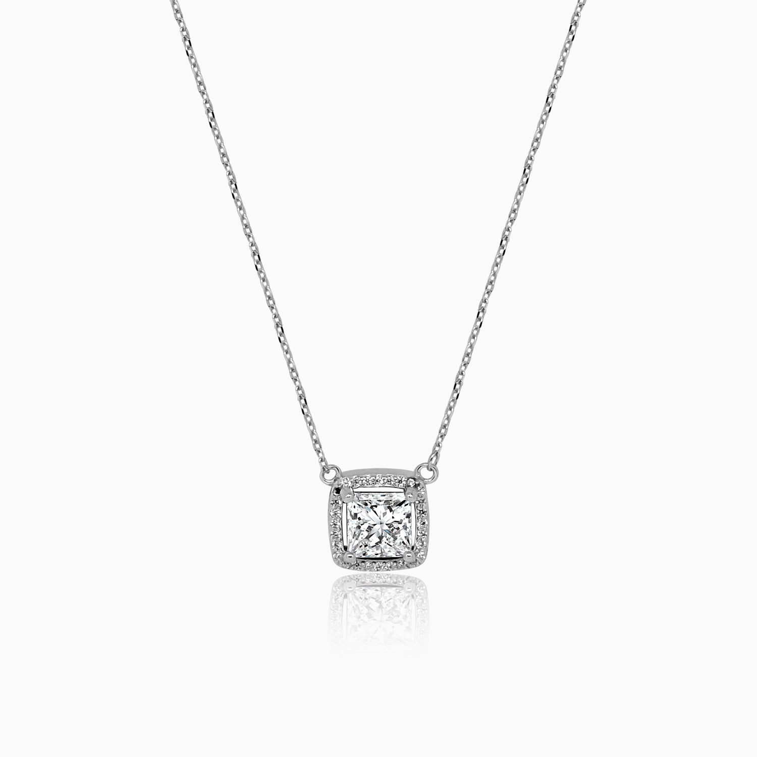 Silver Sparkling Grandoise Cube Solitaire Necklace