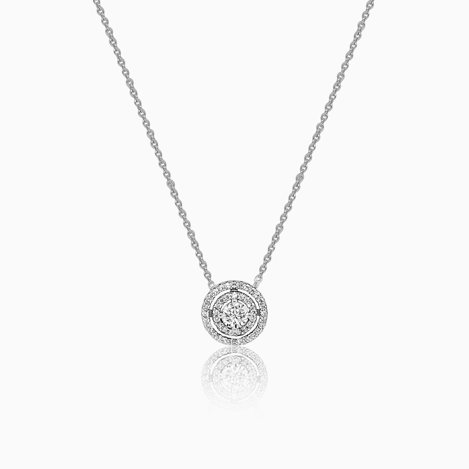 Silver Sparkling Two Row and Center Necklace 44cm + 5cm