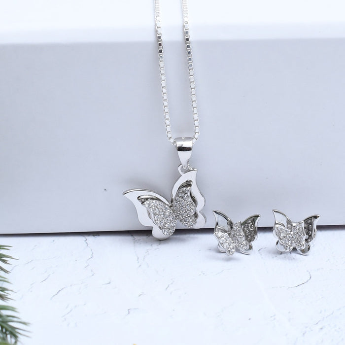 Silver Butterfly Highlight Pendant Set