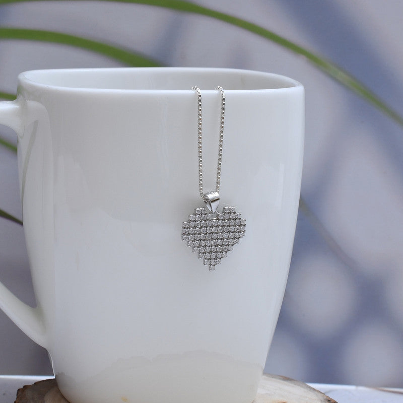 Silver Pixelated Heart Pendant with Link Chain