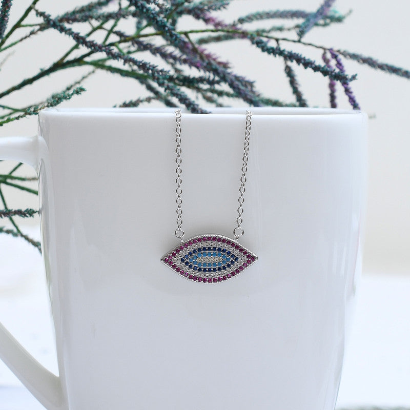 Silver Intricate Evil Eye Pendant with Link Chain