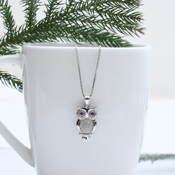 Silver Owl Pendant with Link Chain