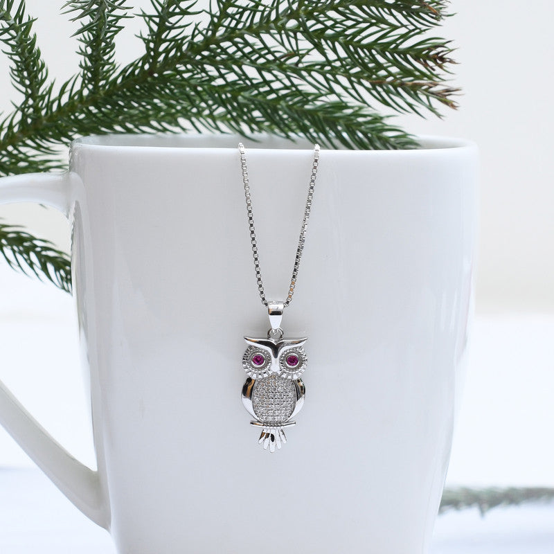 Silver Owl Pendant with Link Chain