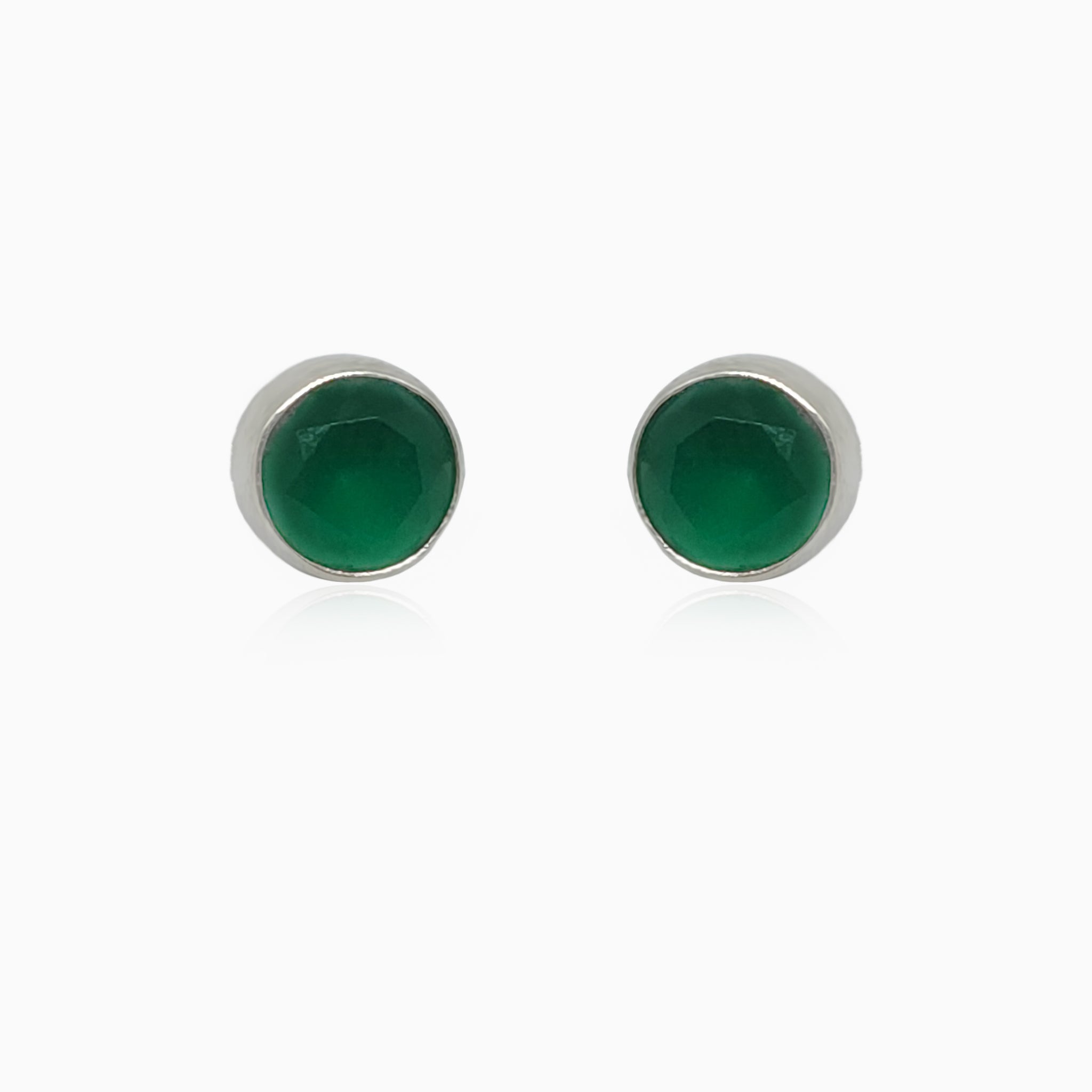 Silver Round Green Agate Studs